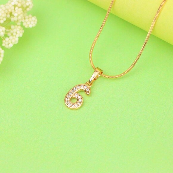 "Rose Gold Number 6 Pendant with Crystals – 18K Gold Plated Charm, XPPT1346 - Picture 9 of 13